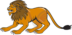 Angry Lion Crouching Side Cartoon - vector clipart