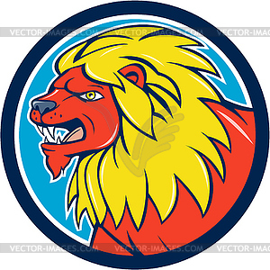 Angry Lion Head Roar Circle Cartoon - vector clip art