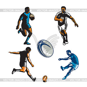 Rugby Player Woodcut Collection - vector clip art