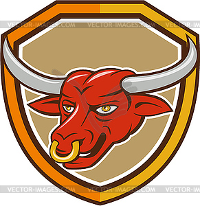 Texas Longhorn Red Bull Head Shield Cartoon - vector clip art
