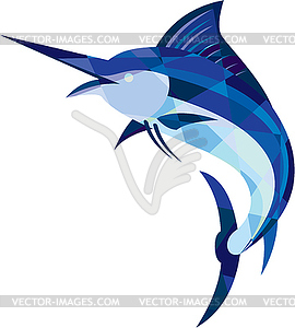 Blue Marlin Fish Jumping Low Polygon - vector clip art