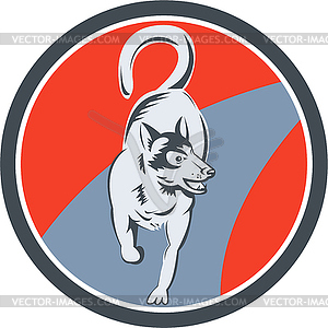 Huskie Sled Dog Circle Retro - vector clip art