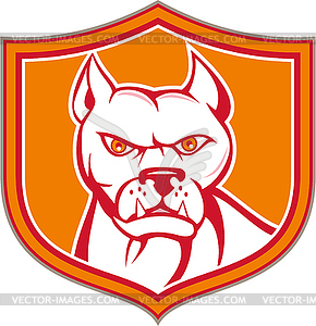 White Pitbull Dog Mongrel Head Shield Cartoon - vector clip art