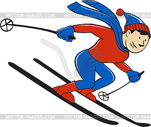 Лыжник Лыжный сторона мультяшный - векторное изображение клипарта