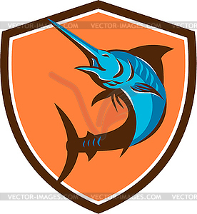 Blue Marlin Fish Jumping Shield Retro - vector image