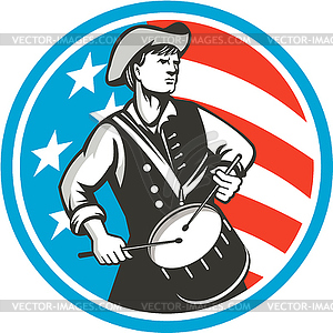 American Patriot Drummer USA Flag Circle Retro - vector image