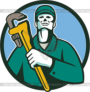 Plumber Holding Wrench Circle Retro - vector clipart