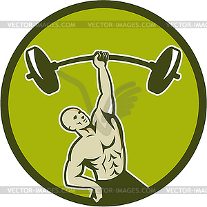 Weightlifter Lifting Barbell Circle Retro - vector image