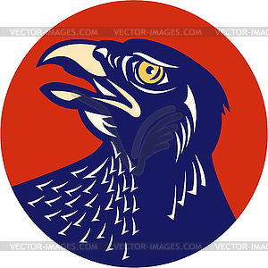 Hawk Head Looking Up Circle Retro - vector image