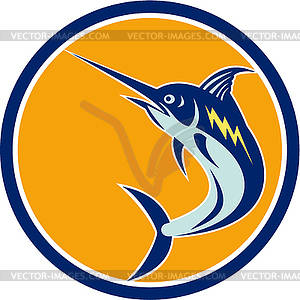 Blue Marlin Fish Jumping Circle Retro - vector clipart