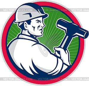 Demolition Worker Sledgehammer Circle Retro - vector clip art