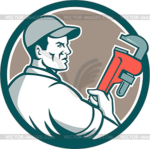 Plumber Monkey Wrench Side Circle Retro - vector clip art