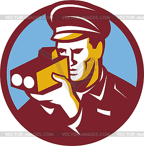 Policeman Speed Camera Scanning Circle Retro - vector clipart