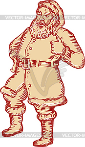 Santa Claus Father Christmas Thumbs Up Etching - vector image