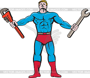 Superhero Handyman Spanner Wrench Cartoon - vector clip art