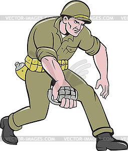 Вторая мировая война Солдат американской гранаты мультяшный - векторный клипарт EPS