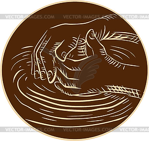 Potter Hand Shaping Pottery Clay Etching - vector clip art