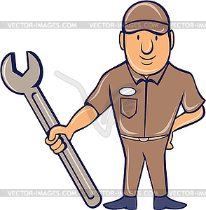 Mechanic Standing Attention Spanner Cartoon - vector clipart / vector image