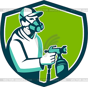 Spray Paint Gun Painter Spraying Shield Retro - vector image