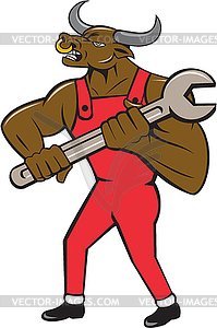 Mechanic Minotaur Bull Spanner Cartoon - vector clipart