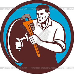 Plumber Brandishing Wrench Circle Retro - color vector clipart