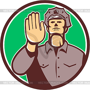 Traffic Policeman Hand Stop Sign Circle Retro - vector clip art