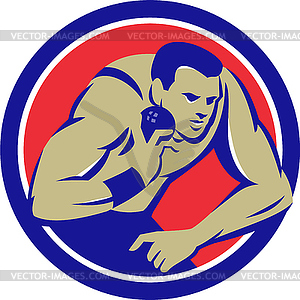 Shot Put Track and Field Athlete Circle Retro - color vector clipart