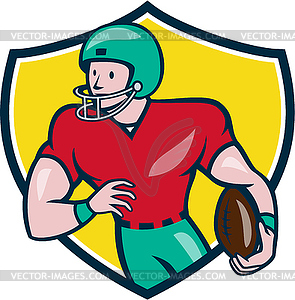 American Football Receiver Running Shield Cartoon - vector clip art