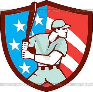 American Baseball Batter Hitter Shield Retro - vector image