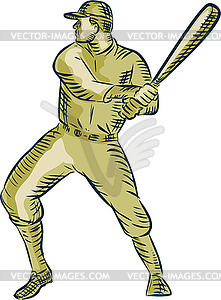 Baseball Player Batter Batting Bat Etching - vector clip art