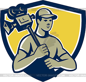 Cameraman Vintage Film Movie Camera Shield Retro - vector image