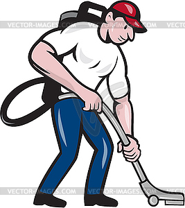 Commercial Cleaner Janitor Vacuum Cartoon - vector image