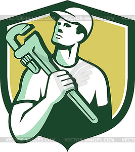 Tradesman Plumber Wrench Shield Retro - royalty-free vector clipart