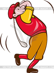 Vintage Golfer Swinging Club Teeing Off Cartoon - vector EPS clipart