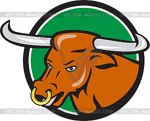 Texas Longhorn Bull Head Circle Cartoon - royalty-free vector clipart