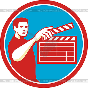 Съемочная группа Clapperboard Круг Ретро - векторный клипарт / векторное изображение