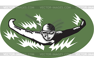 Swimmer Butterfly Stroke Swimming Woodcut - vector image