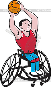 Wheelchair Basketball Player Shooting Ball Cartoon - vector image