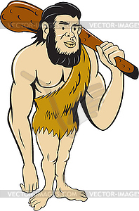 Caveman Neanderthal Man Holding Club Cartoon - vector clip art