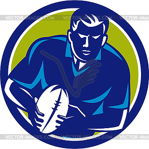 Rugby Player Running Passing Ball Circle Retro - royalty-free vector clipart