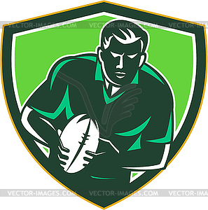 Rugby Player Running Passing Ball Crest Retro - vector image