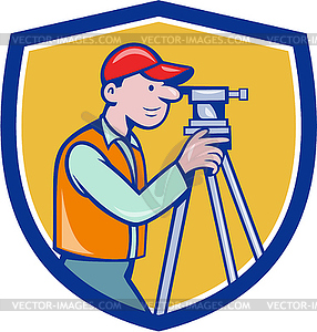 Surveyor Geodetic Engineer Theodolite Shield Cartoon - vector clipart / vector image
