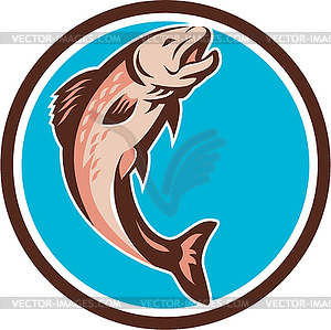 Trout Jumping Circle Retro - vector clipart