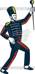 Drum Major Marching Band Leader Woodcut - vector image