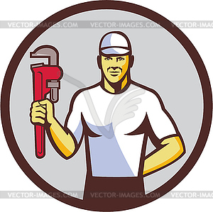 Plumber Holding Monkey Wrench Circle Retro - vector clipart