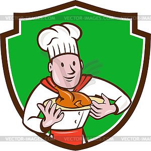 Chef Cook Roast Chicken Dish Crest Cartoon - vector clipart
