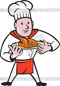 Chef Cook Roast Chicken Dish Cartoon - vector clip art