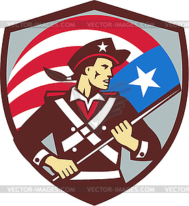 American Patriot Holding Brandish USA Flag Crest - vector image