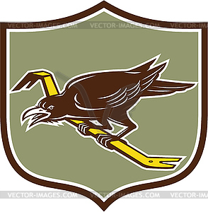 Crow Perching Crowbar Crest Retro - color vector clipart