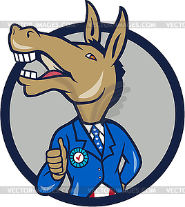 Democrat Donkey Mascot Thumbs Up Circle Cartoon - vector image